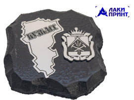 (50034) Магнит с шильдом Карта Кузбасса герб (СЕРЕБРО) 5х5 см
