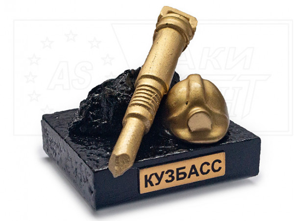 Сувенир малый «Каска, отбойный молот, уголь» на подставке, 5х5 см